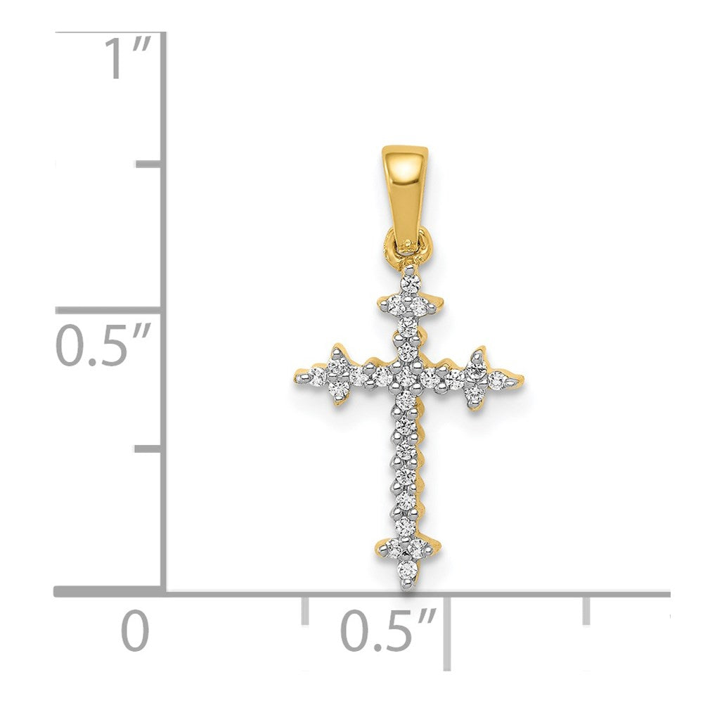 14k Yellow Gold and Rhodium 1/10ct. Real Diamond Fleur de Lis Cross Pendant