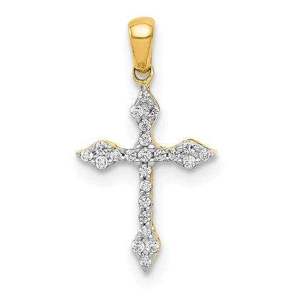 14K Yellow Gold 1/15ct. Real Diamond Cross Pendant