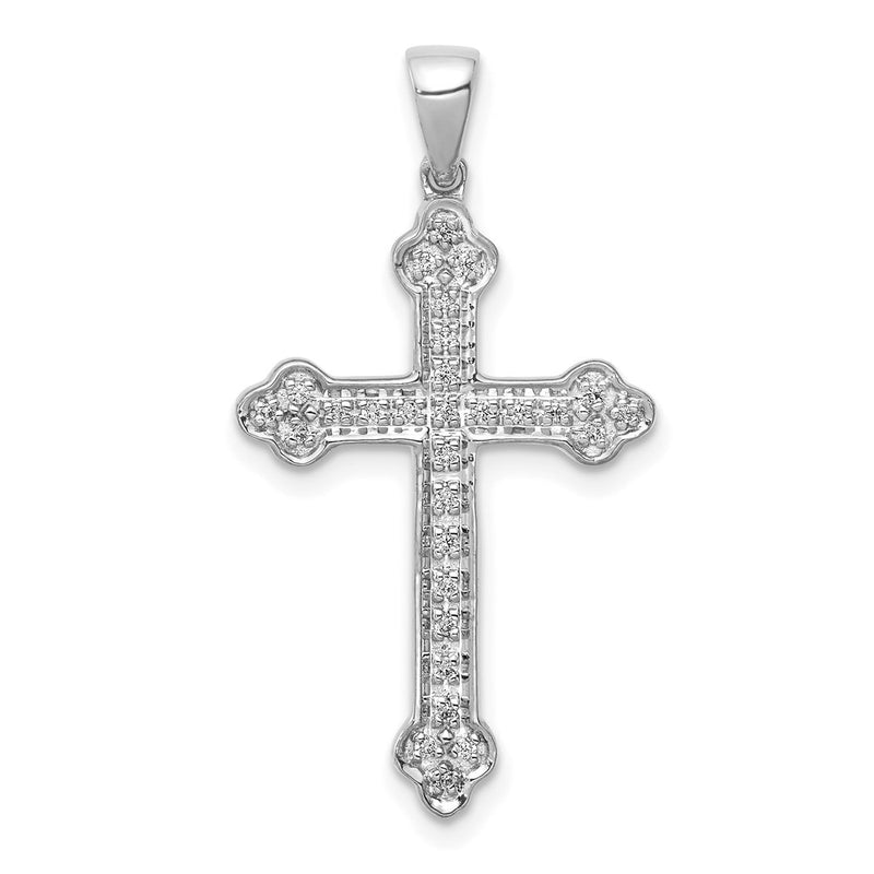 14k White Gold Real Diamond Cross Pendant