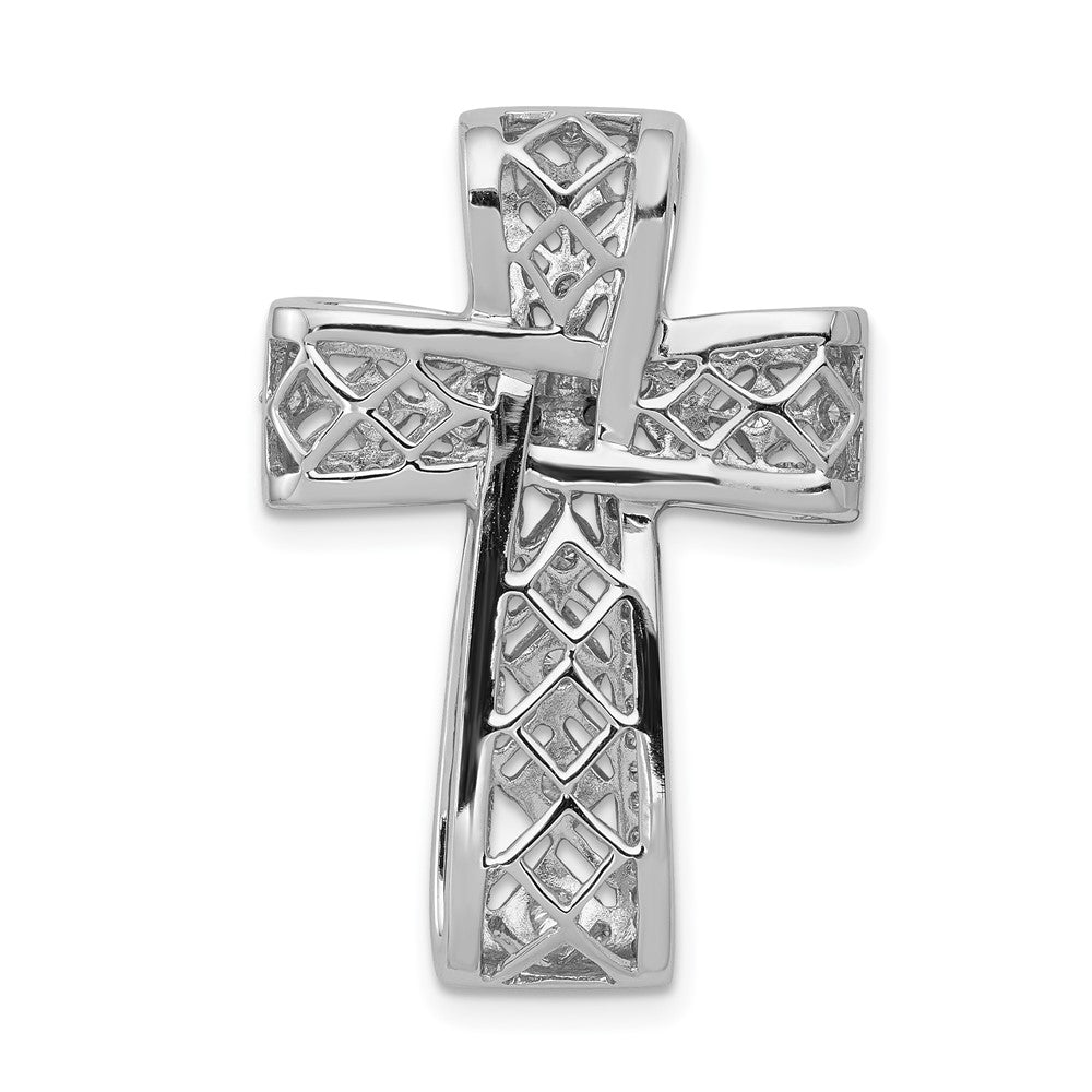 14k White Gold 1/2ct. Real Diamond Filigree Cross Chain Slide