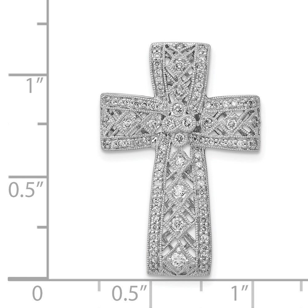 14k White Gold 1/2ct. Real Diamond Filigree Cross Chain Slide