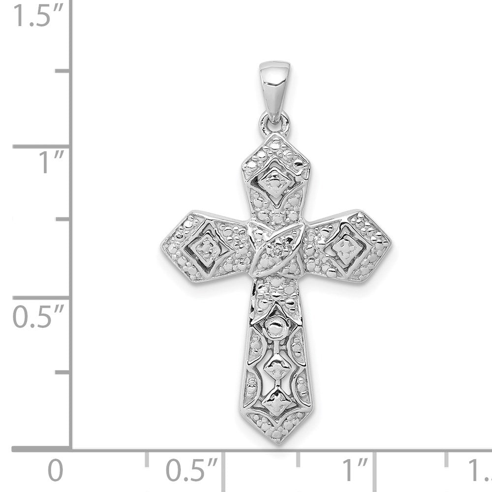 14k White Gold .01ct. Real Diamond Passion Cross Pendant