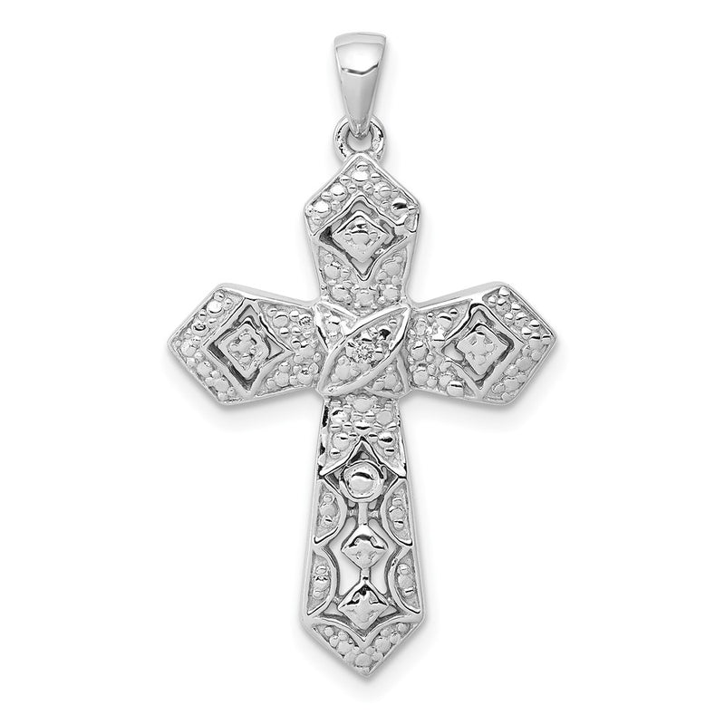 14k White Gold .01ct. Real Diamond Passion Cross Pendant