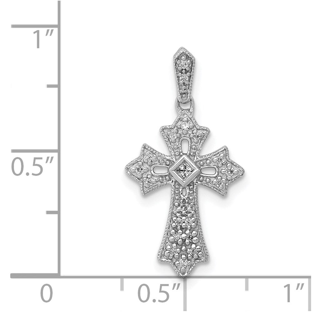14k White Gold 1/10ct. Real Diamond Fancy Cross Pendant