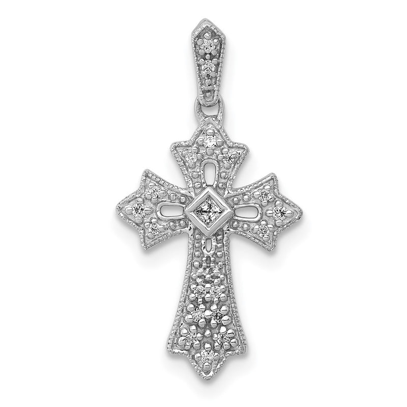 14k White Gold 1/10ct. Real Diamond Fancy Cross Pendant