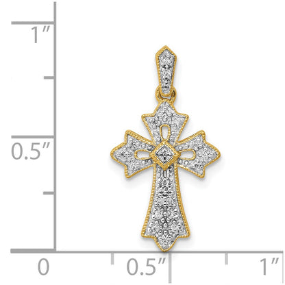 14K Yellow Gold 1/10ct. Real Diamond Fancy Cross Pendant
