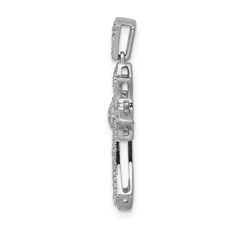 14k White Gold 1/6ct. Real Diamond Fleur de Lis Cross Pendant