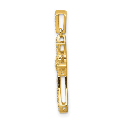 14K Yellow Gold 1/6ct. Real Diamond Fleur de Lis Cross Pendant