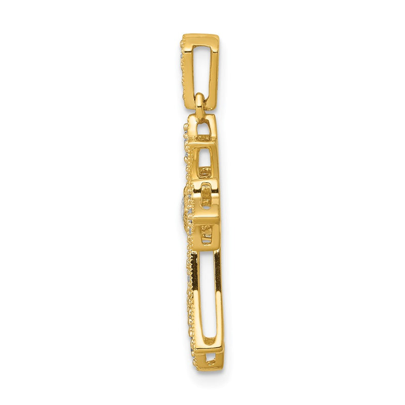 14K Yellow Gold 1/6ct. Real Diamond Fleur de Lis Cross Pendant