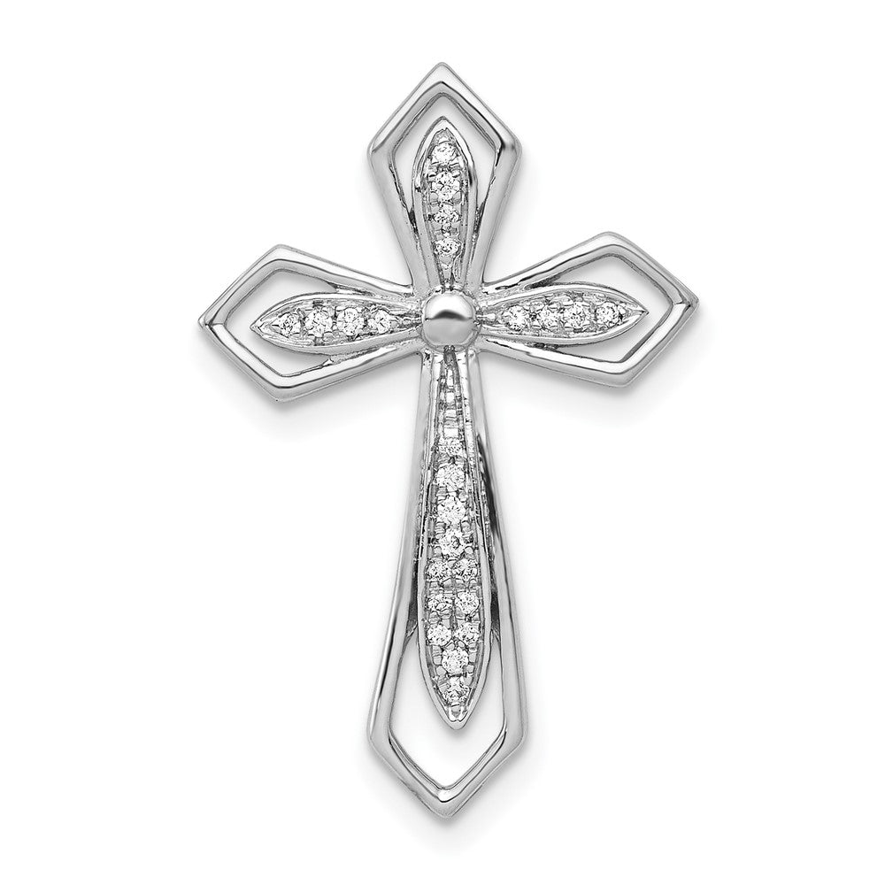 14k White Gold 1/15ct. Real Diamond Cross Chain Slide