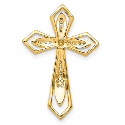 14K Yellow Gold 1/15ct. Real Diamond Cross Chain Slide