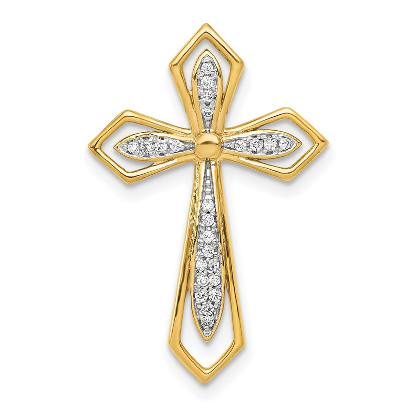 14K Yellow Gold 1/15ct. Real Diamond Cross Chain Slide