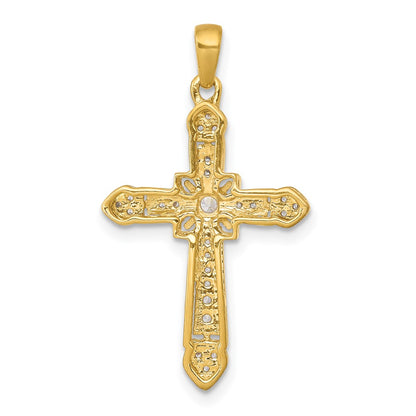 14K Yellow Gold 1/6ct. Real Diamond Filigree Cross Pendant