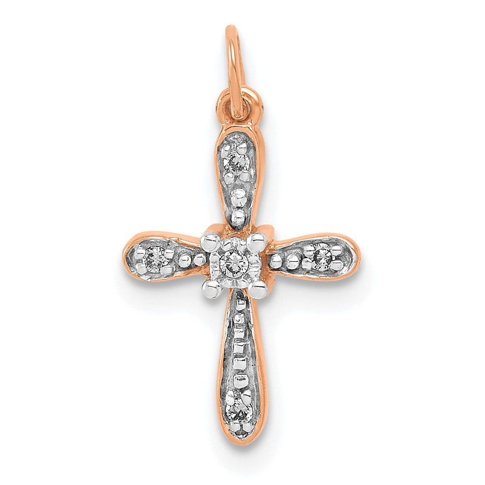 14k Rose Gold .03ct. Real Diamond Cross Charm