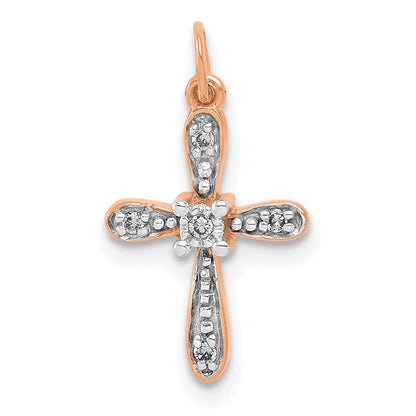 14k Rose Gold .03ct. Real Diamond Cross Charm