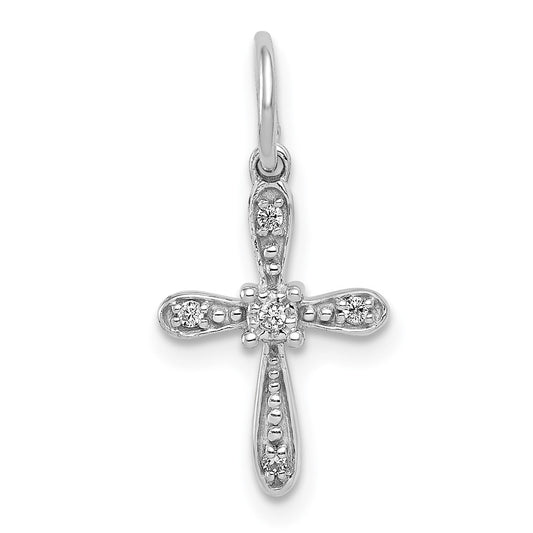 14k White Gold .03ct. Real Diamond Cross Charm