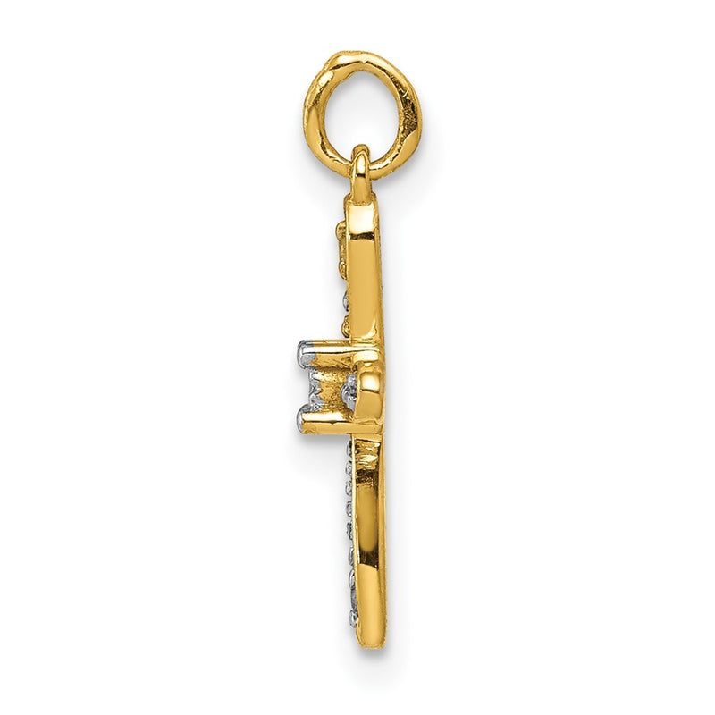 14k Yellow Gold and Rhodium .03ct. Real Diamond Cross Charm