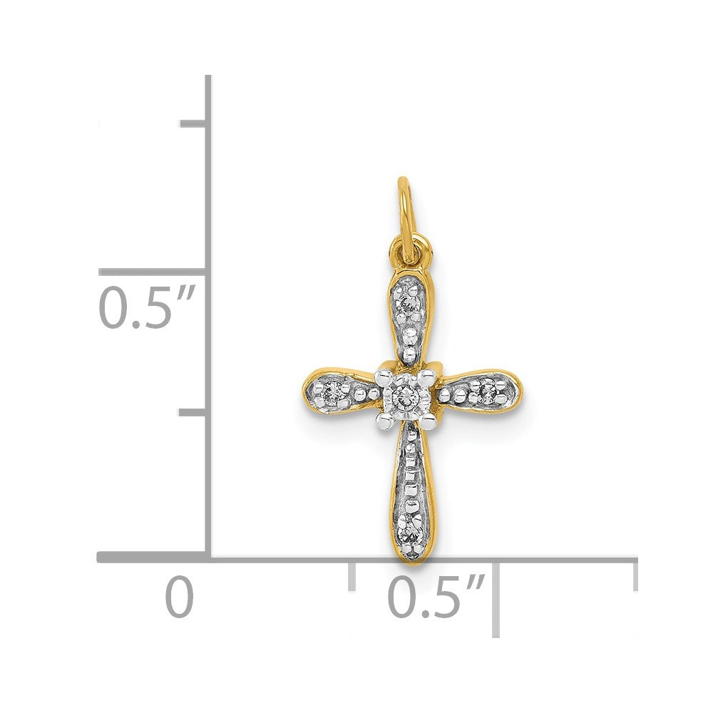 14k Yellow Gold and Rhodium .03ct. Real Diamond Cross Charm