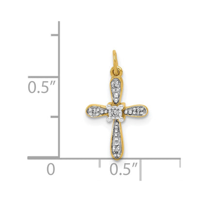 14k Yellow Gold and Rhodium .03ct. Real Diamond Cross Charm
