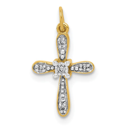 14k Yellow Gold and Rhodium .03ct. Real Diamond Cross Charm