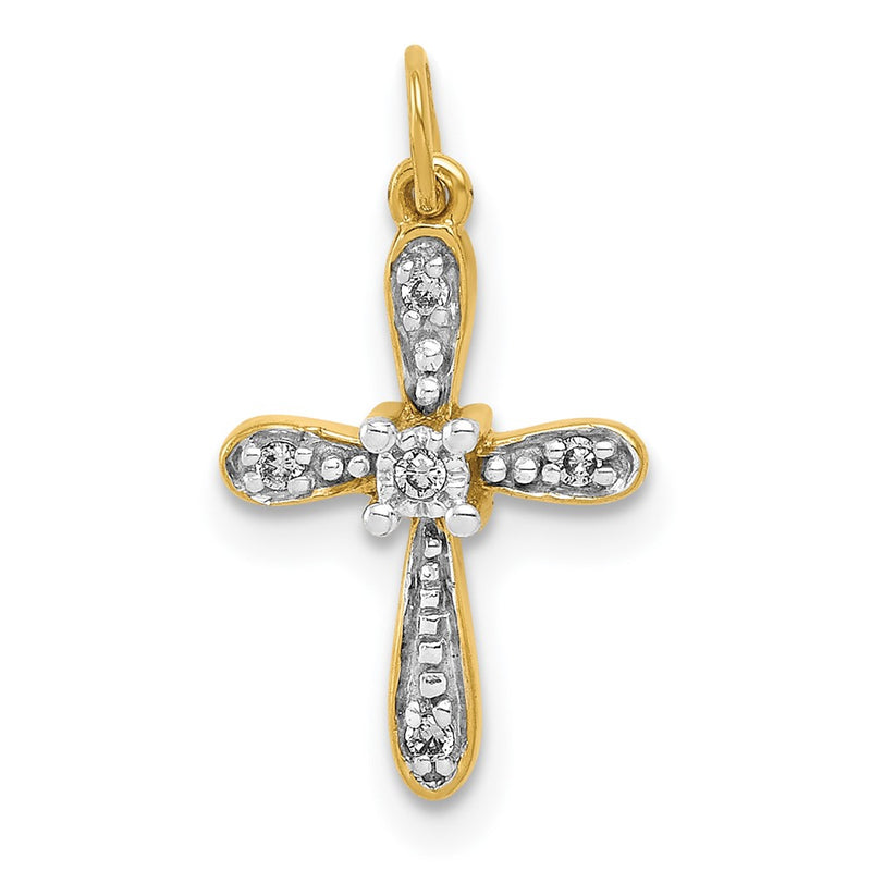14k Yellow Gold and Rhodium .03ct. Real Diamond Cross Charm