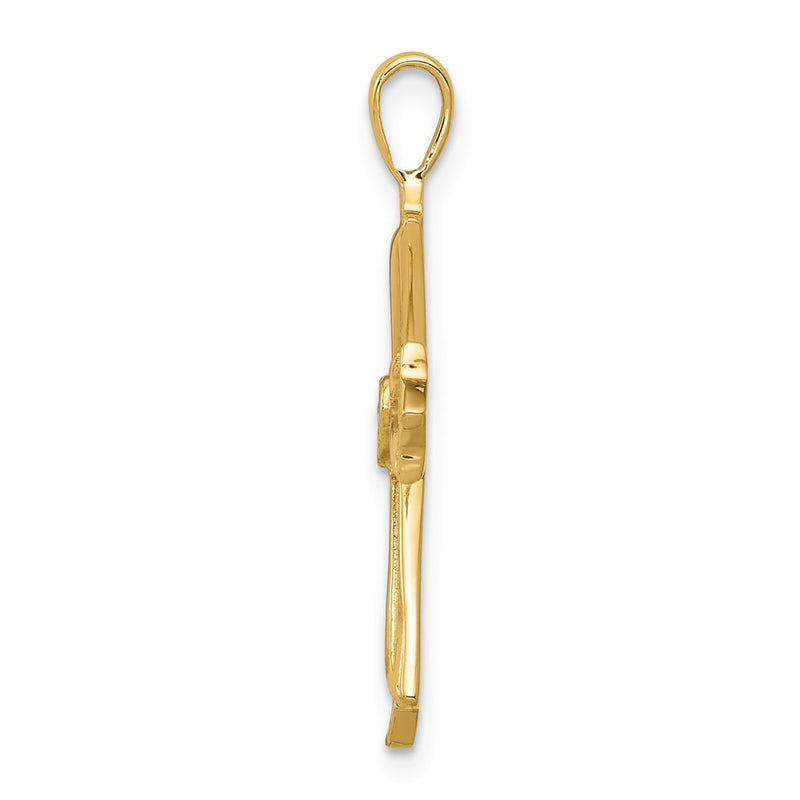 14K Yellow Gold AA Real Diamond Cross w/ Heart Center Pendant