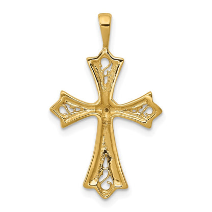 14K Yellow Gold AA Real Diamond Cross w/ Heart Center Pendant