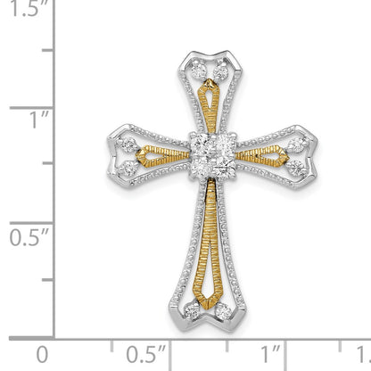 14k Two-Tone Gold 1/3ct. Real Diamond Cross Chain Slide