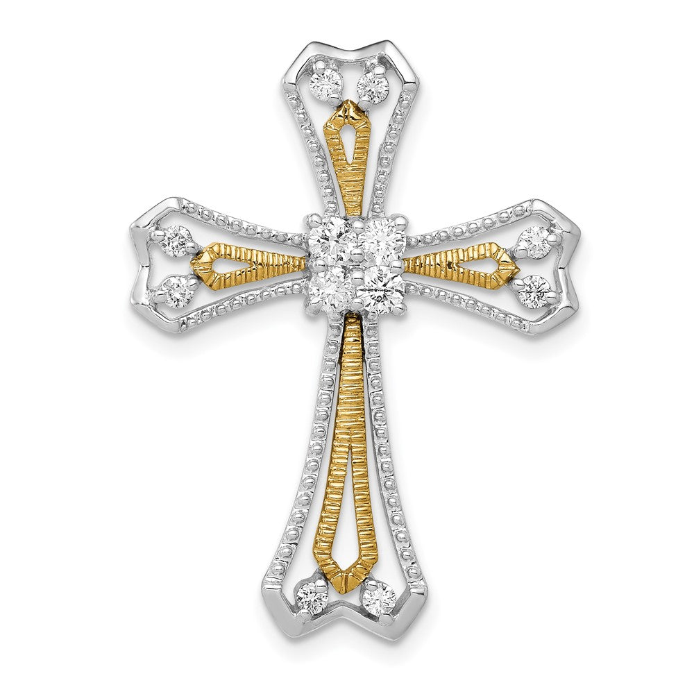 14k Two-Tone Gold 1/3ct. Real Diamond Cross Chain Slide