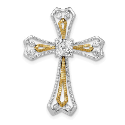 14k Two-Tone Gold 1/3ct. Real Diamond Cross Chain Slide