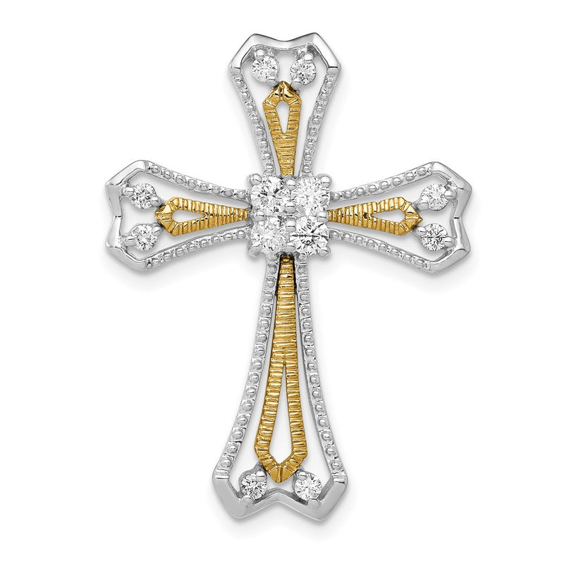 14k Two-Tone Gold 1/3ct. Real Diamond Cross Chain Slide