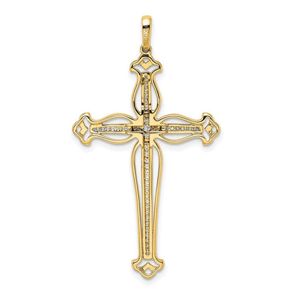 14K Yellow Gold 1/4ct. Real Diamond Fancy Budded Cross Pendant