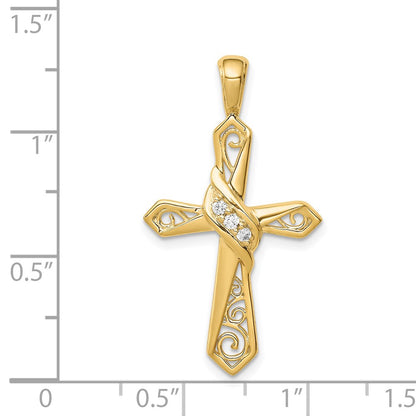 14K Yellow Gold 1/20ct. Real Diamond Cross Pendant