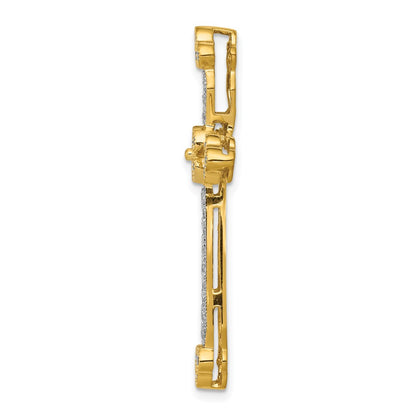 14K Yellow Gold 3/4ct. Real Diamond Budded Cross Chain Slide