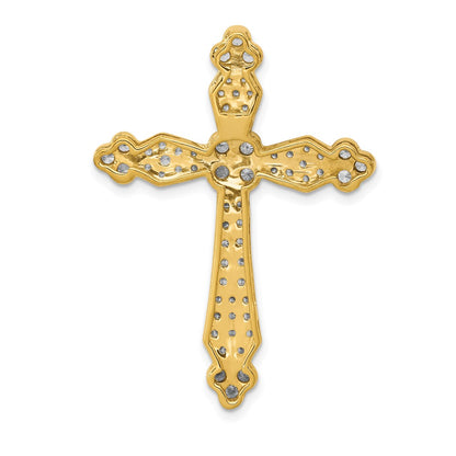 14K Yellow Gold 3/4ct. Real Diamond Budded Cross Chain Slide