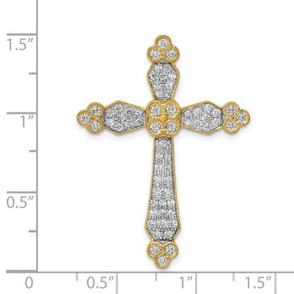 14K Yellow Gold 3/4ct. Real Diamond Budded Cross Chain Slide