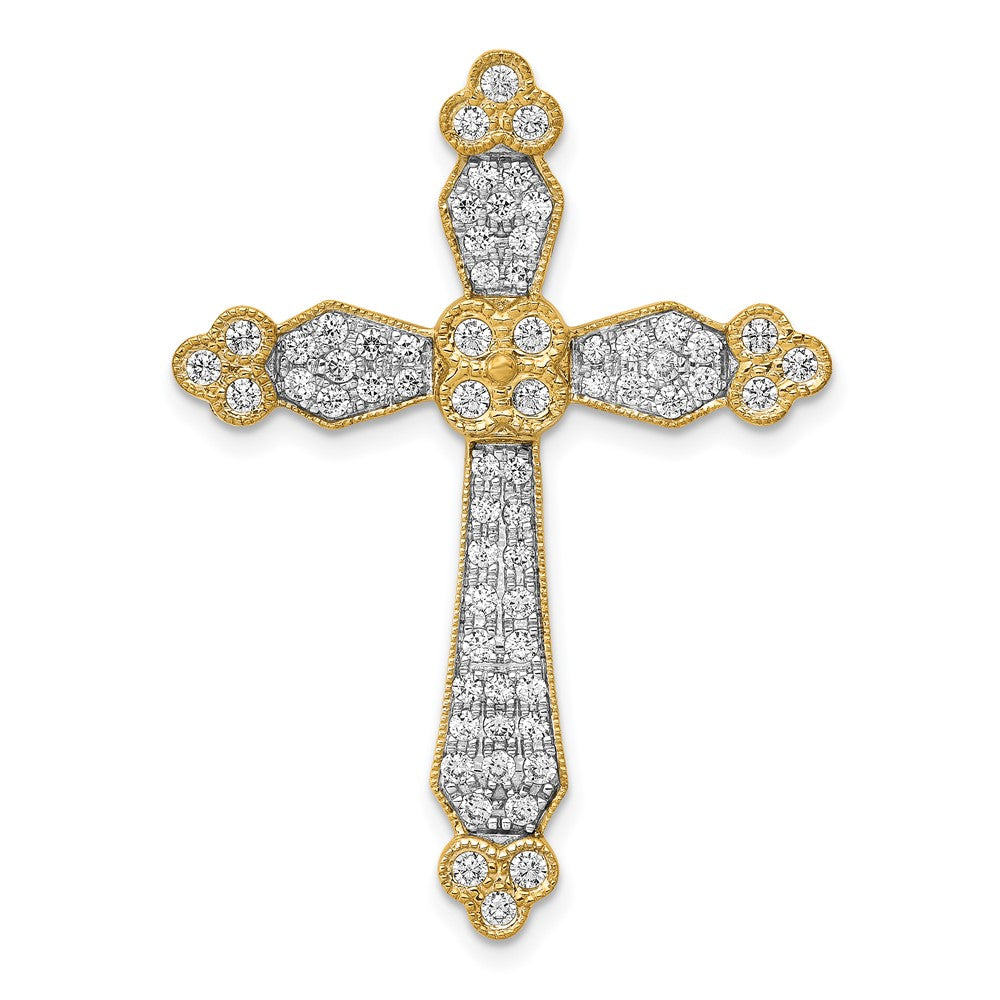 14K Yellow Gold 3/4ct. Real Diamond Budded Cross Chain Slide