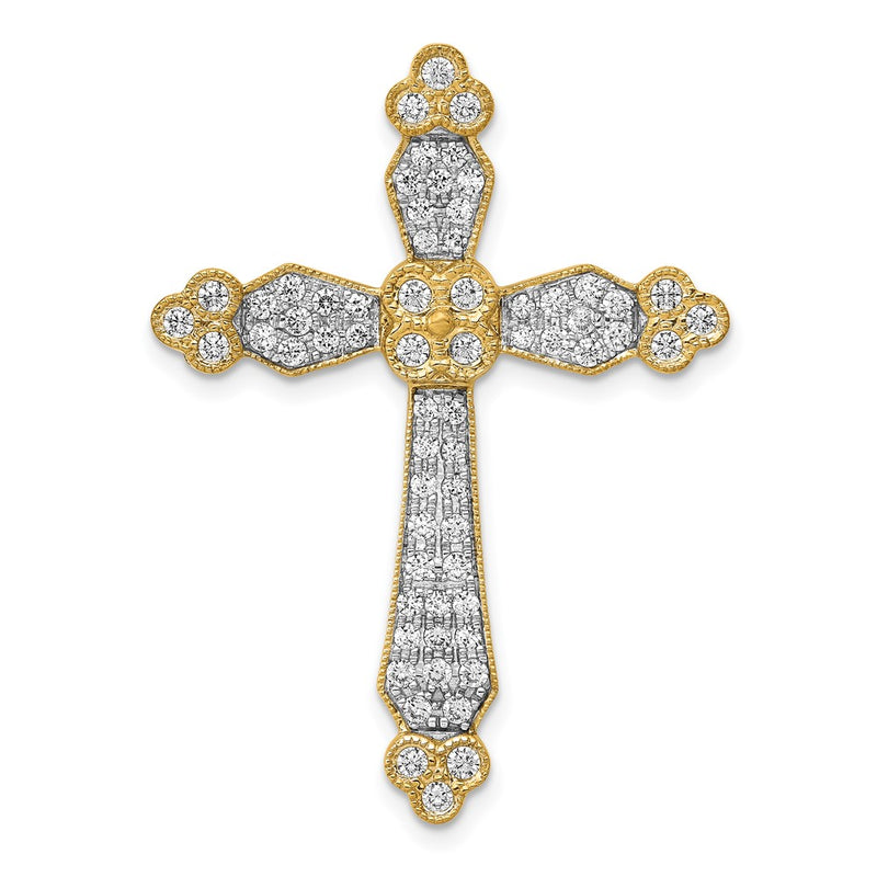 14K Yellow Gold 3/4ct. Real Diamond Budded Cross Chain Slide