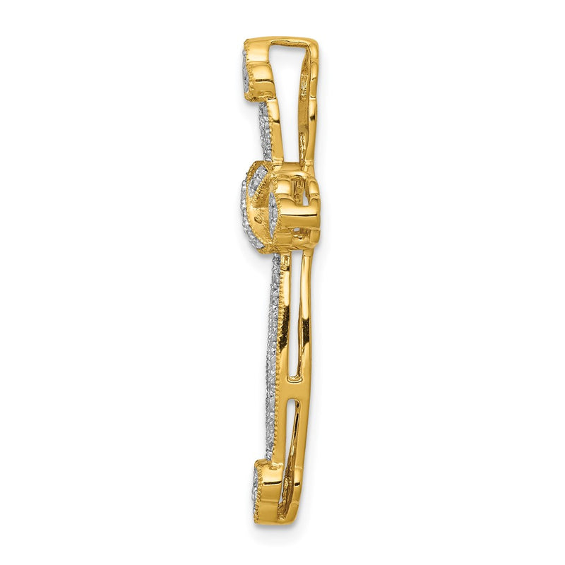 14K Yellow Gold 1/4ct. Real Diamond Budded Cross Chain Slide