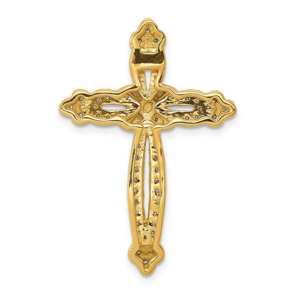 14K Yellow Gold 1/4ct. Real Diamond Budded Cross Chain Slide