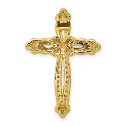 14K Yellow Gold 1/4ct. Real Diamond Budded Cross Chain Slide