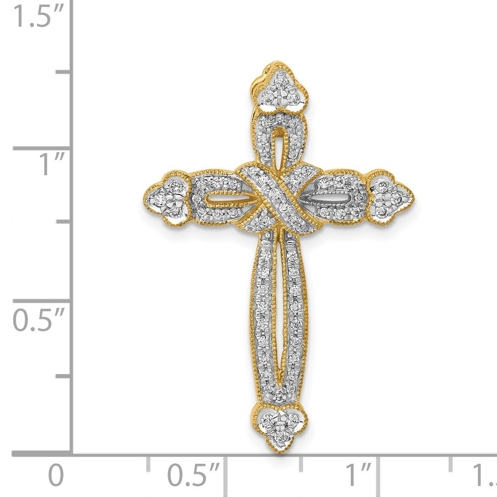 14K Yellow Gold 1/4ct. Real Diamond Budded Cross Chain Slide