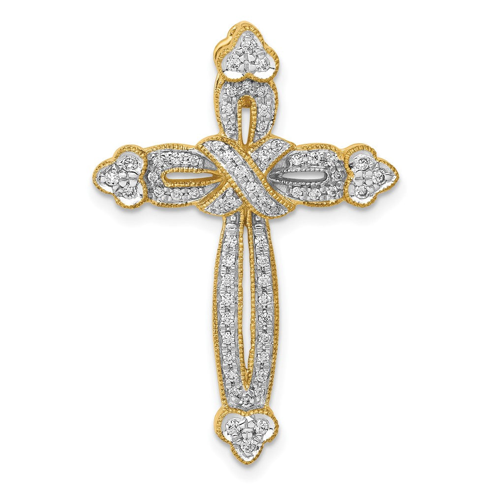 14K Yellow Gold 1/4ct. Real Diamond Budded Cross Chain Slide