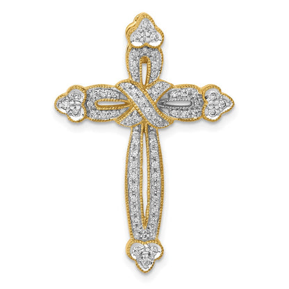 14K Yellow Gold 1/4ct. Real Diamond Budded Cross Chain Slide