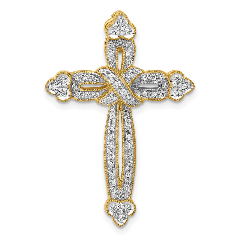 14K Yellow Gold 1/4ct. Real Diamond Budded Cross Chain Slide