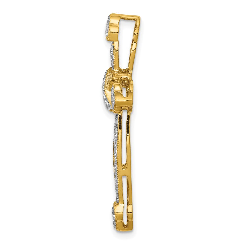 14K Yellow Gold 5/8ct. Real Diamond Budded Cross Chain Slide