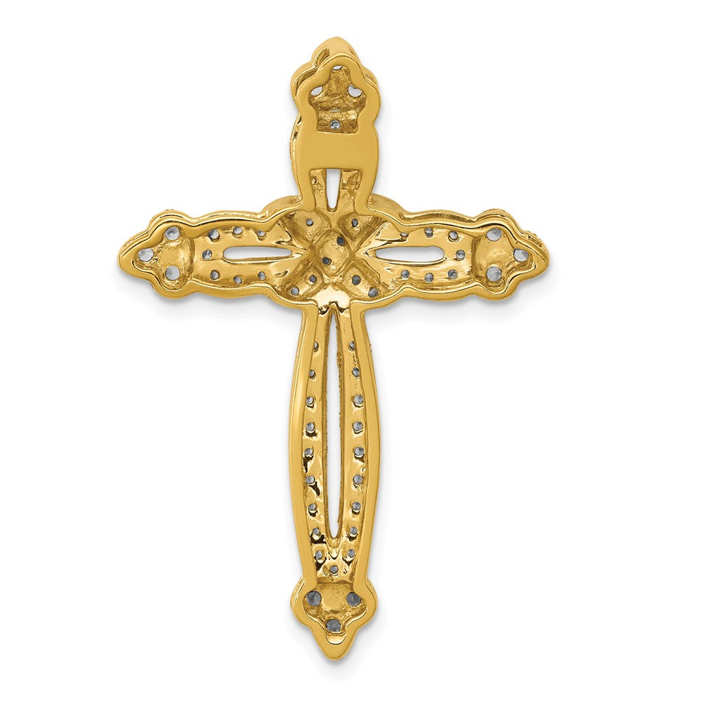 14K Yellow Gold 5/8ct. Real Diamond Budded Cross Chain Slide