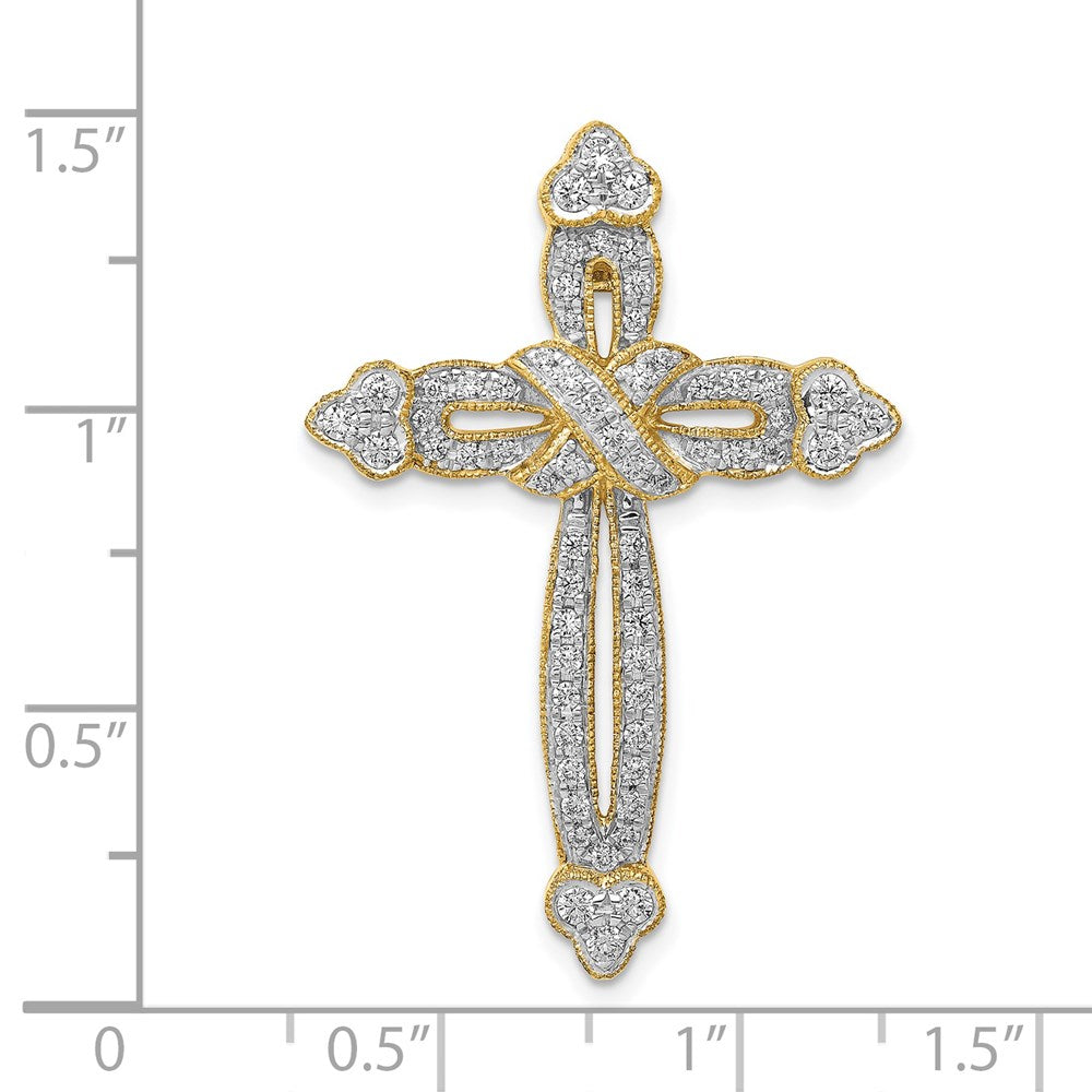 14K Yellow Gold 5/8ct. Real Diamond Budded Cross Chain Slide