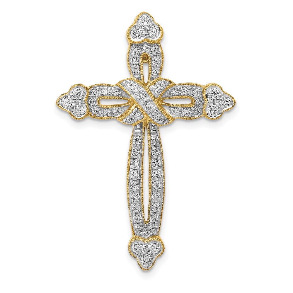 14K Yellow Gold 5/8ct. Real Diamond Budded Cross Chain Slide