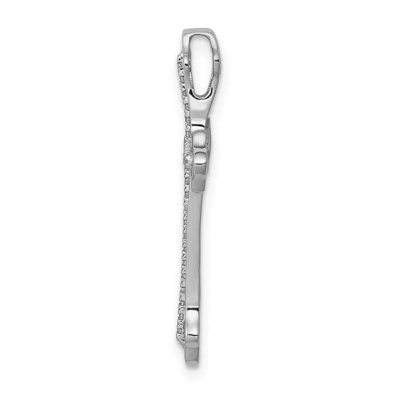 14k White Gold Polished 1/10ct. Real Diamond Budded Cross Chain Slide